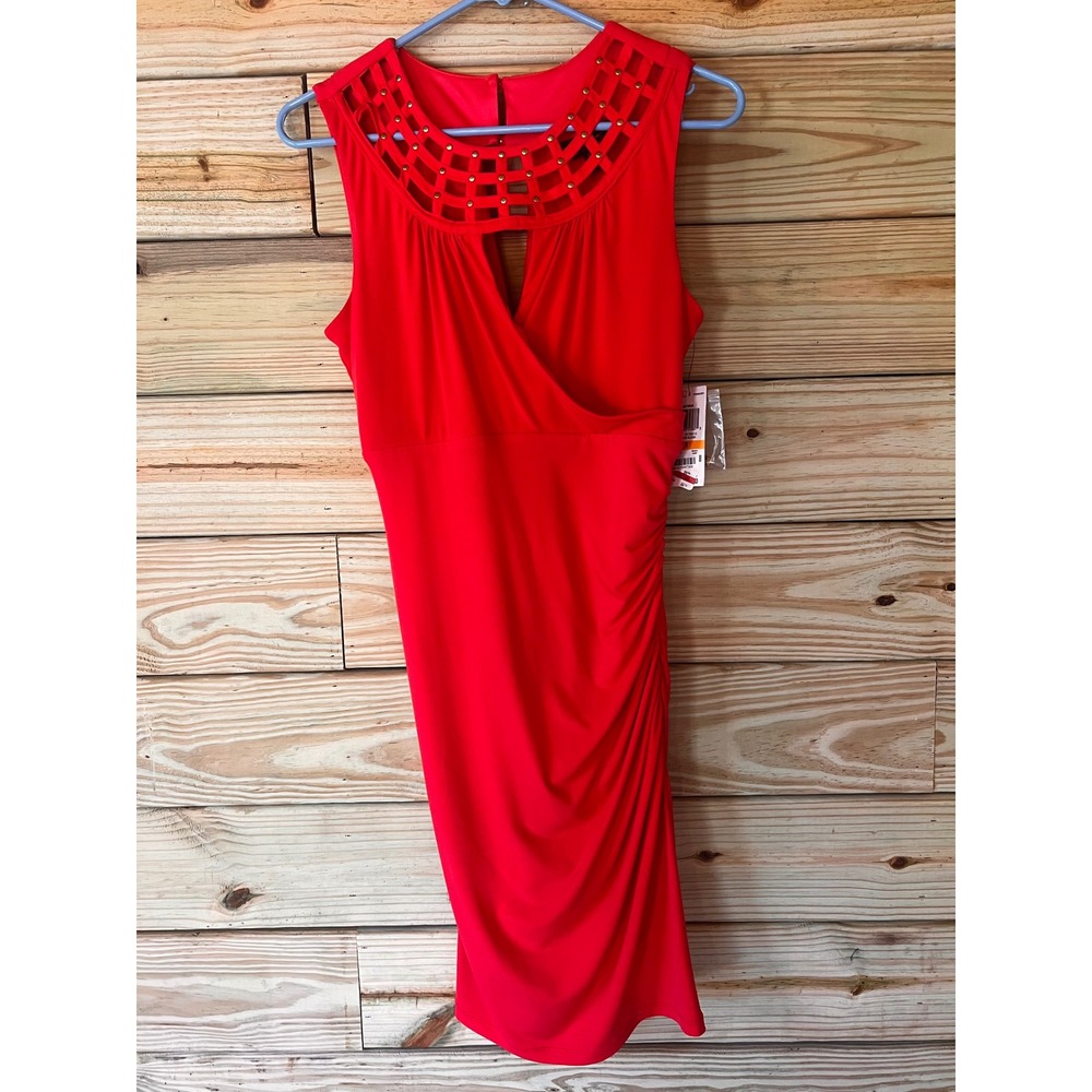 Thalia Sodi coral Geometric Cutout Ruched Sheath Dress Women's‎ S